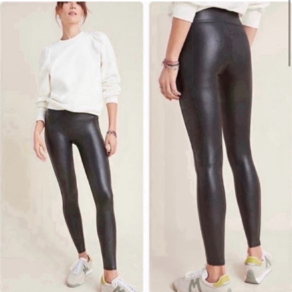 SPANX M Faux leather black slimming contour legging everyday casual elevate